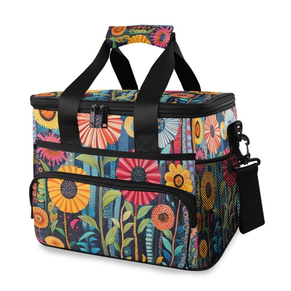 FORMRS Insulated Cooler Bag 24 Cans Capacity Soft Leakproof Lunch Box with Side Pockets, Orange Colorful Flowers