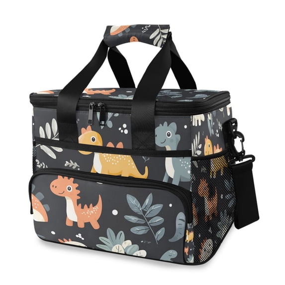 FORMRS Insulated Cooler Bag 24 Cans Capacity Soft Leakproof Lunch Box with Side Pockets, Orange Dinosaur