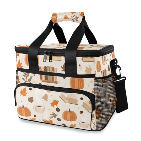 FORMRS Insulated Cooler Bag 24 Cans Capacity Soft Leakproof Lunch Box with Side Pockets, Orange Fall Pumpkin