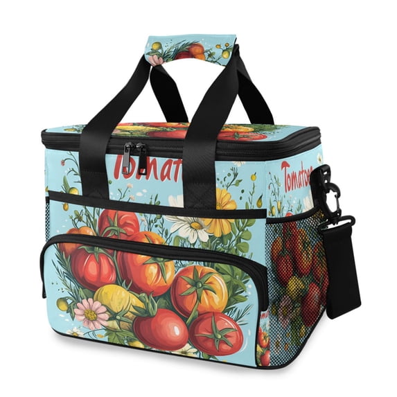FORMRS Insulated Cooler Bag 24 Cans Capacity Soft Leakproof Lunch Box with Side Pockets, Orange Floral Tomatoes