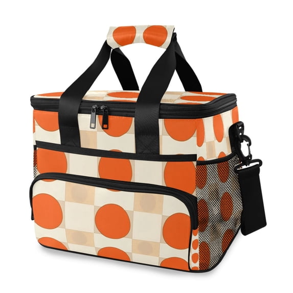 FORMRS Insulated Cooler Bag 24 Cans Capacity Soft Leakproof Lunch Box with Side Pockets, Orange Geometric Circles