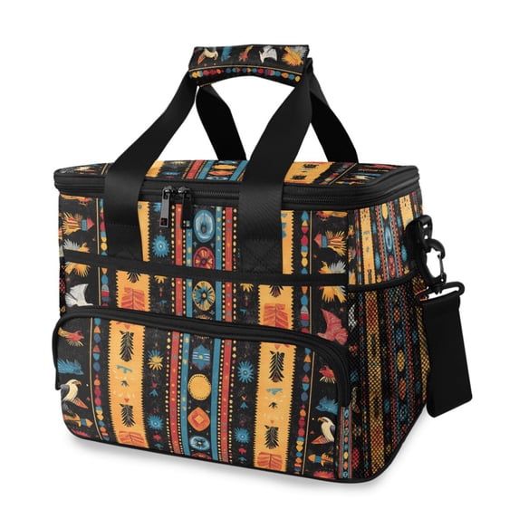 FORMRS Insulated Cooler Bag 24 Cans Capacity Soft Leakproof Lunch Box with Side Pockets, Orange Geometric
