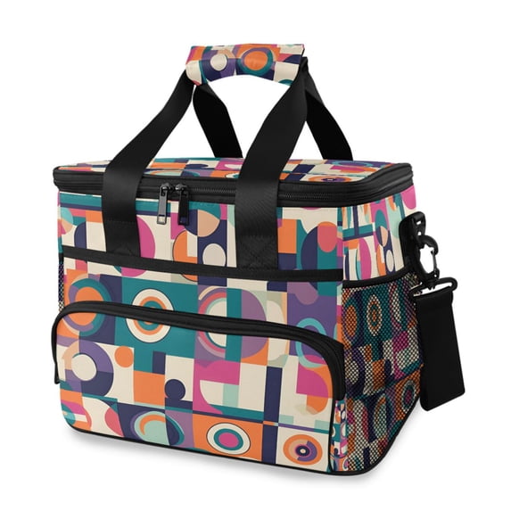 FORMRS Insulated Cooler Bag 24 Cans Capacity Soft Leakproof Lunch Box with Side Pockets, Orange Geometric