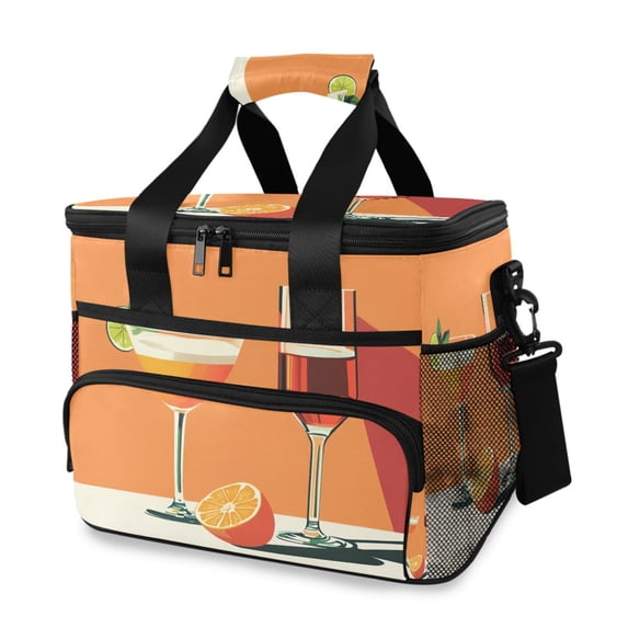 FORMRS Insulated Cooler Bag 24 Cans Capacity Soft Leakproof Lunch Box with Side Pockets, Orange Glasses