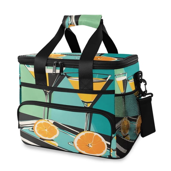 FORMRS Insulated Cooler Bag 24 Cans Capacity Soft Leakproof Lunch Box with Side Pockets, Orange Glasses