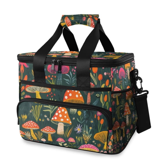 FORMRS Insulated Cooler Bag 24 Cans Capacity Soft Leakproof Lunch Box with Side Pockets, Orange Mushroom