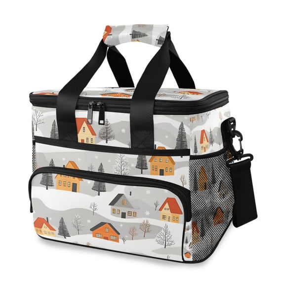 FORMRS Insulated Cooler Bag 24 Cans Capacity Soft Leakproof Lunch Box with Side Pockets, Orange Snow Houses