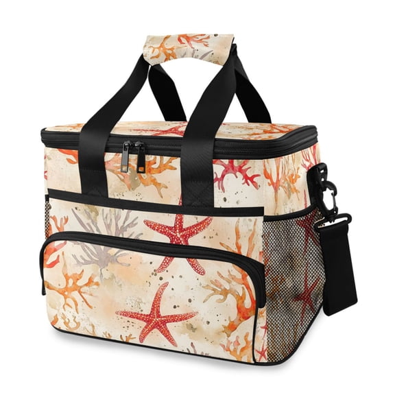 FORMRS Insulated Cooler Bag 24 Cans Capacity Soft Leakproof Lunch Box with Side Pockets, Orange Starfish
