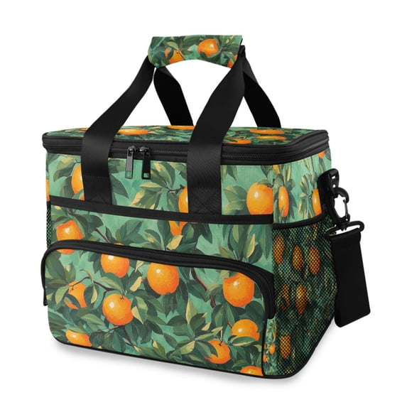 FORMRS Insulated Cooler Bag 24 Cans Capacity Soft Leakproof Lunch Box with Side Pockets, Orange Tree Pattern