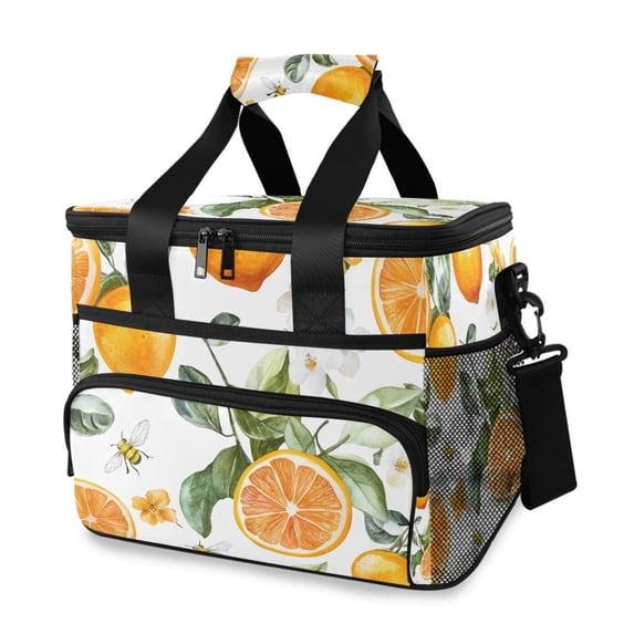FORMRS Insulated Cooler Bag 24 Cans Capacity Soft Leakproof Lunch Box with Side Pockets, Orange Watercolor Bees
