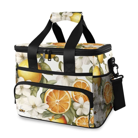 FORMRS Insulated Cooler Bag 24 Cans Capacity Soft Leakproof Lunch Box with Side Pockets, Oranges Watercolor