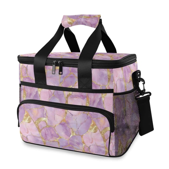 FORMRS Insulated Cooler Bag 24 Cans Capacity Soft Leakproof Lunch Box with Side Pockets, Pastel Pink Marble Pattern