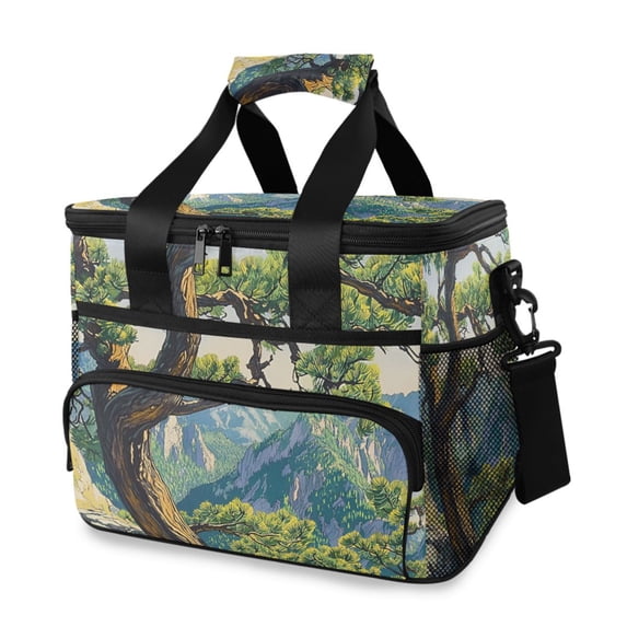FORMRS Insulated Cooler Bag 24 Cans Capacity Soft Leakproof Lunch Box with Side Pockets, Pine Tree