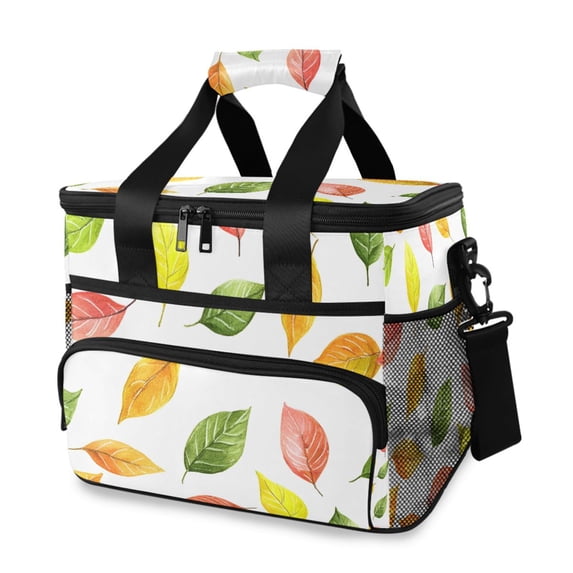 FORMRS Insulated Cooler Bag 24 Cans Capacity Soft Leakproof Lunch Box with Side Pockets, Pink Colorful Leaves