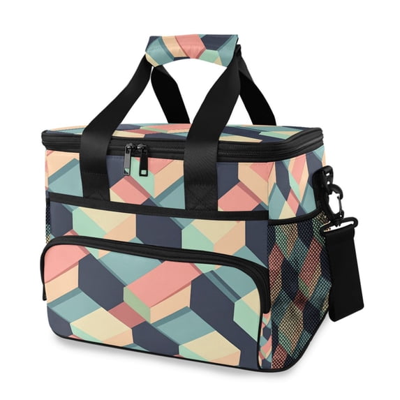 FORMRS Insulated Cooler Bag 24 Cans Capacity Soft Leakproof Lunch Box with Side Pockets, Pink Cubes