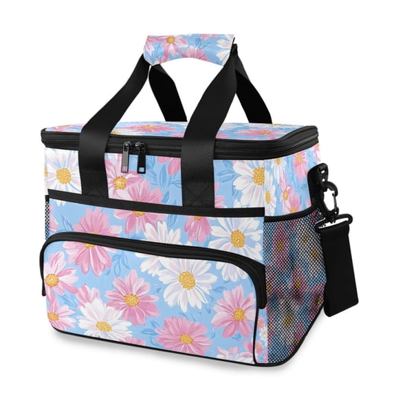 FORMRS Insulated Cooler Bag 24 Cans Capacity Soft Leakproof Lunch Box with Side Pockets, Pink Daisy