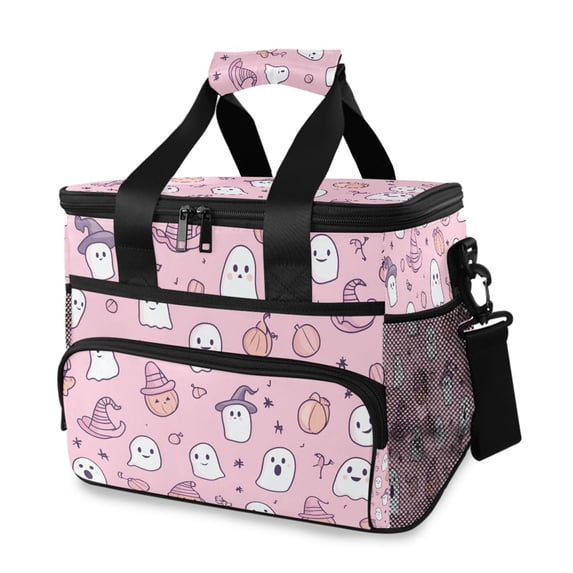 FORMRS Insulated Cooler Bag 24 Cans Capacity Soft Leakproof Lunch Box with Side Pockets, Pink Halloween