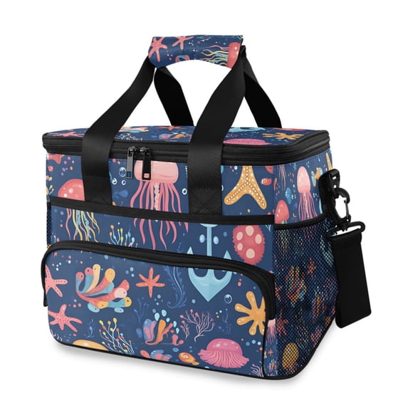 FORMRS Insulated Cooler Bag 24 Cans Capacity Soft Leakproof Lunch Box with Side Pockets, Pink Jellyfish