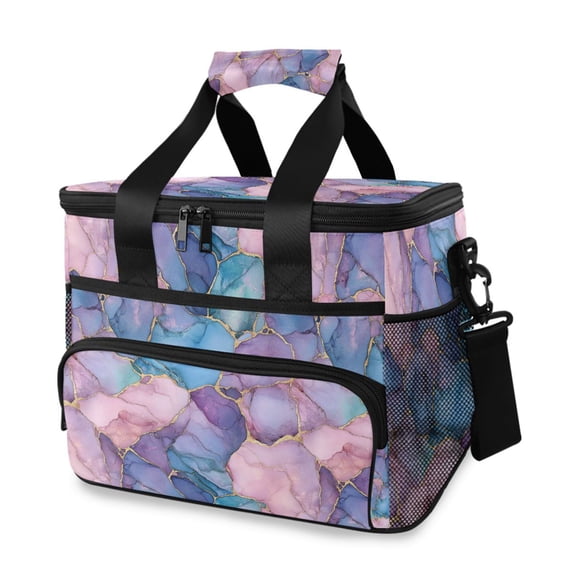 FORMRS Insulated Cooler Bag 24 Cans Capacity Soft Leakproof Lunch Box with Side Pockets, Pink Marble Pattern