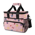 thumbnail image 1 of FORMRS Insulated Cooler Bag 24 Cans Capacity Soft Leakproof Lunch Box with Side Pockets, Pink Plaid Fruit Pattern, 1 of 7