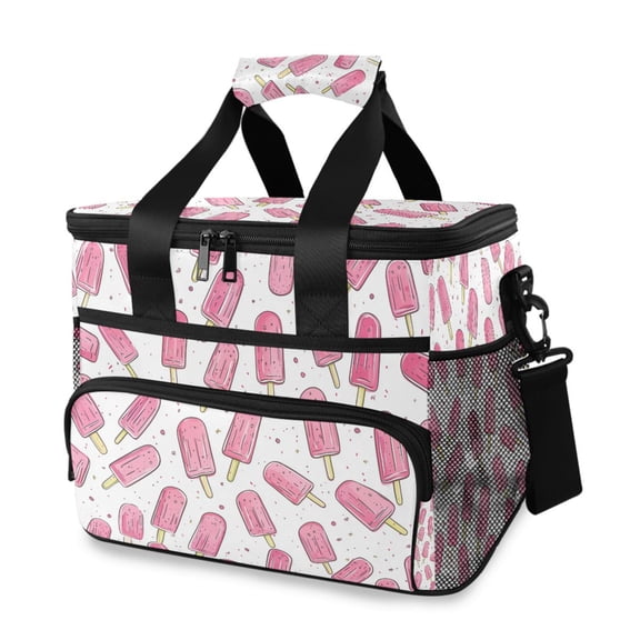 FORMRS Insulated Cooler Bag 24 Cans Capacity Soft Leakproof Lunch Box with Side Pockets, Pink Popsicle Pattern