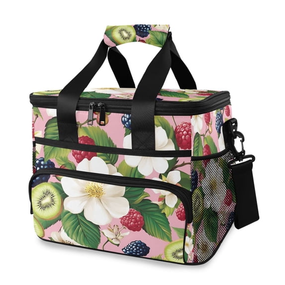FORMRS Insulated Cooler Bag 24 Cans Capacity Soft Leakproof Lunch Box with Side Pockets, Pink Raspberries