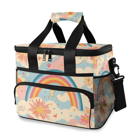 FORMRS Insulated Cooler Bag 24 Cans Capacity Soft Leakproof Lunch Box with Side Pockets, Pink Retro Sun