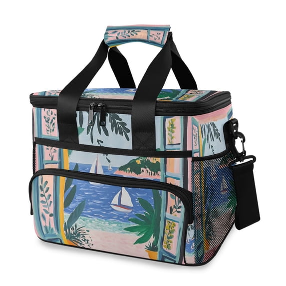 FORMRS Insulated Cooler Bag 24 Cans Capacity Soft Leakproof Lunch Box with Side Pockets, Pink Seaside