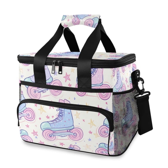 FORMRS Insulated Cooler Bag 24 Cans Capacity Soft Leakproof Lunch Box with Side Pockets, Pink Skates
