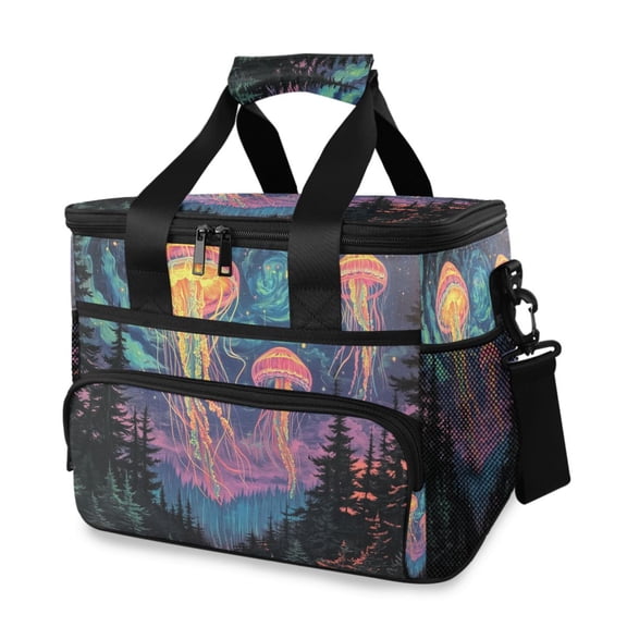 FORMRS Insulated Cooler Bag 24 Cans Capacity Soft Leakproof Lunch Box with Side Pockets, Psychedelic Jellyfish