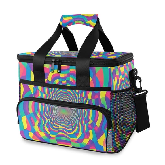 FORMRS Insulated Cooler Bag 24 Cans Capacity Soft Leakproof Lunch Box with Side Pockets, Psychedelic Pattern