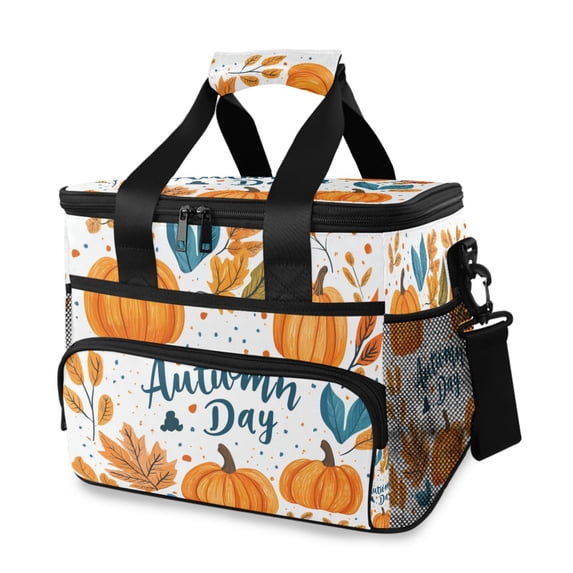 FORMRS Insulated Cooler Bag 24 Cans Capacity Soft Leakproof Lunch Box with Side Pockets, Pumpkins Pattern