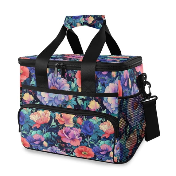 FORMRS Insulated Cooler Bag 24 Cans Capacity Soft Leakproof Lunch Box with Side Pockets, Puprle Ethereal Floral Harmony