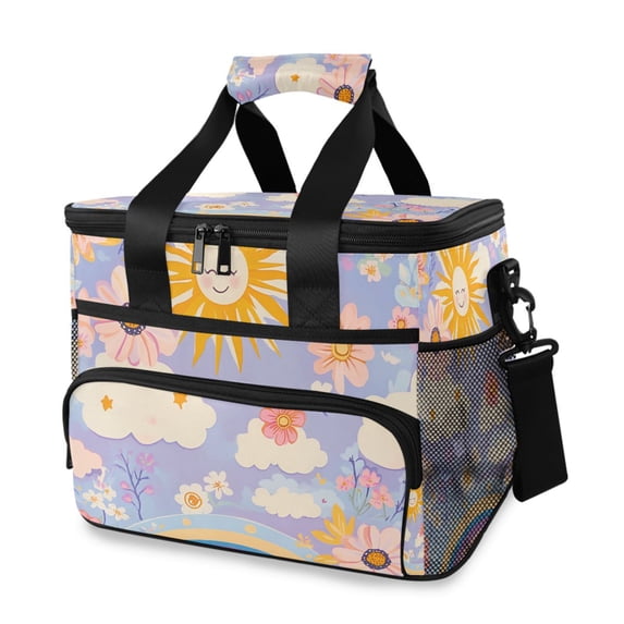 FORMRS Insulated Cooler Bag 24 Cans Capacity Soft Leakproof Lunch Box with Side Pockets, Purple Clouds