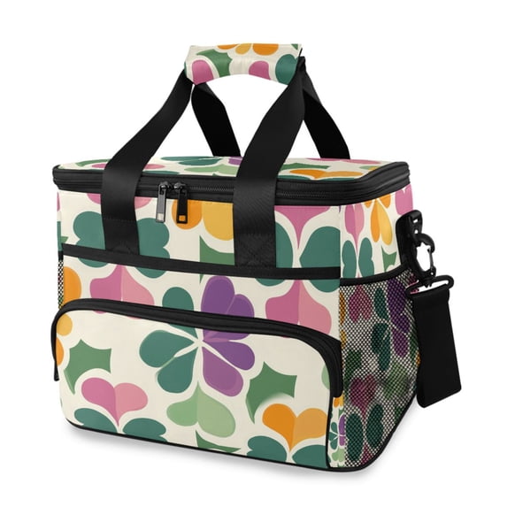 FORMRS Insulated Cooler Bag 24 Cans Capacity Soft Leakproof Lunch Box with Side Pockets, Purple Clover Pattern