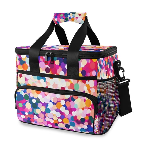 FORMRS Insulated Cooler Bag 24 Cans Capacity Soft Leakproof Lunch Box with Side Pockets, Purple Colorful Circles