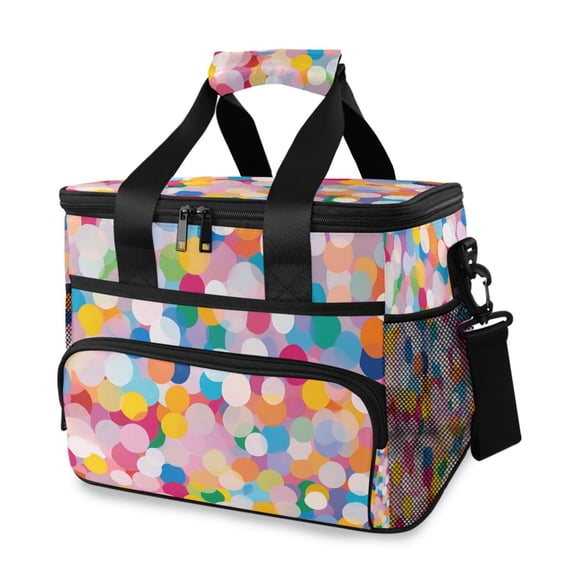 FORMRS Insulated Cooler Bag 24 Cans Capacity Soft Leakproof Lunch Box with Side Pockets, Purple Colorful Circles