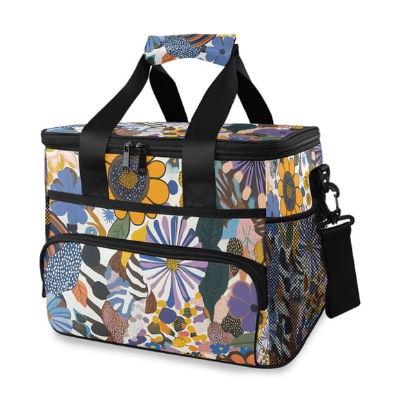 FORMRS Insulated Cooler Bag 24 Cans Capacity Soft Leakproof Lunch Box with Side Pockets, Purple Flowers