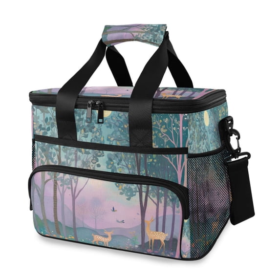 FORMRS Insulated Cooler Bag 24 Cans Capacity Soft Leakproof Lunch Box with Side Pockets, Purple Forest Scene