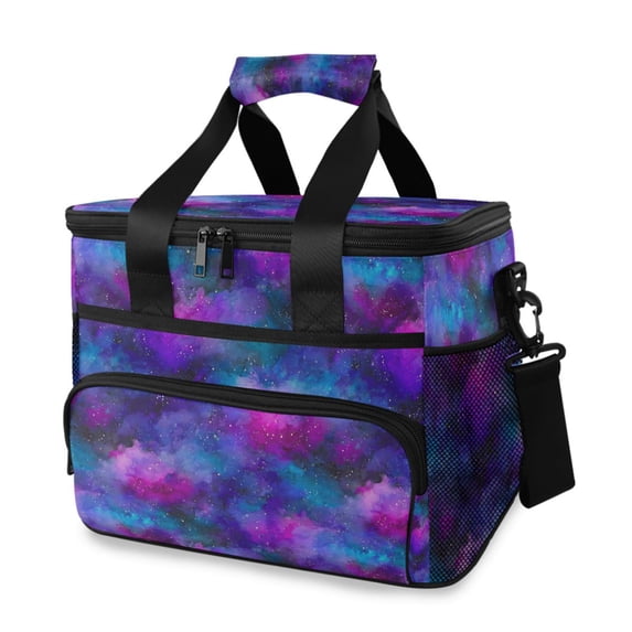 FORMRS Insulated Cooler Bag 24 Cans Capacity Soft Leakproof Lunch Box with Side Pockets, Purple Galaxy Pattern
