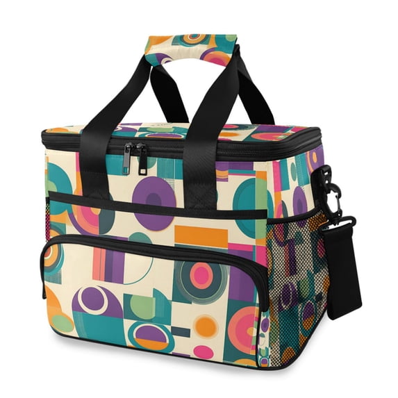 FORMRS Insulated Cooler Bag 24 Cans Capacity Soft Leakproof Lunch Box with Side Pockets, Purple Geometric