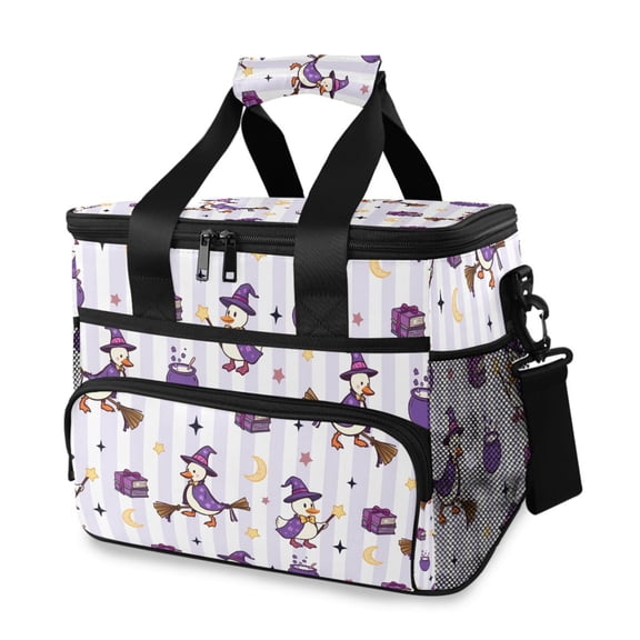 FORMRS Insulated Cooler Bag 24 Cans Capacity Soft Leakproof Lunch Box with Side Pockets, Purple Halloween Gooses