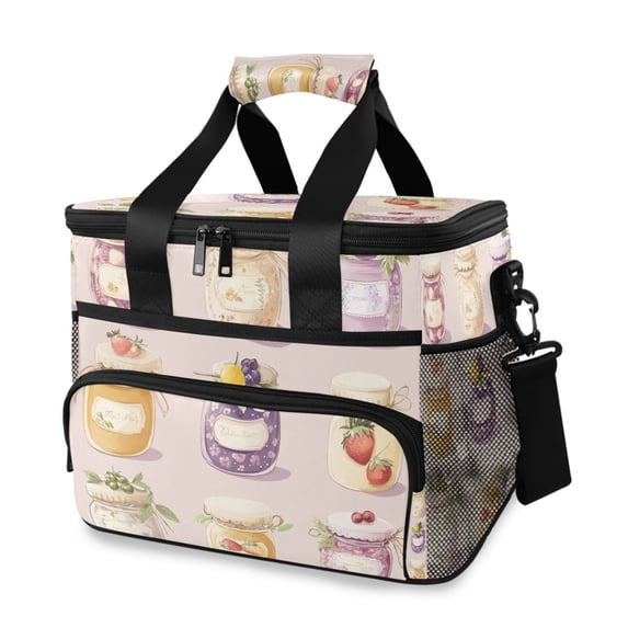 FORMRS Insulated Cooler Bag 24 Cans Capacity Soft Leakproof Lunch Box with Side Pockets, Purple Jam Jars