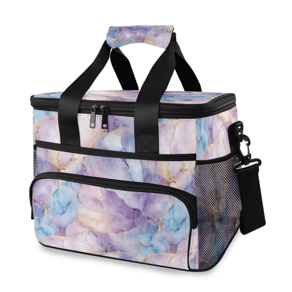 FORMRS Insulated Cooler Bag 24 Cans Capacity Soft Leakproof Lunch Box with Side Pockets, Purple Marble Pattern