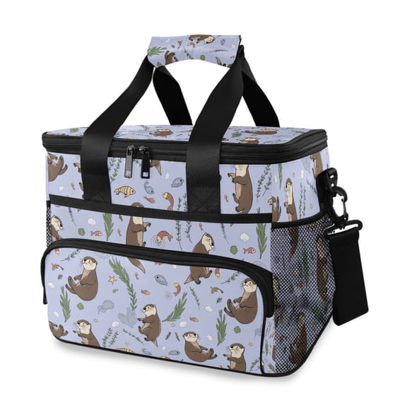 FORMRS Insulated Cooler Bag 24 Cans Capacity Soft Leakproof Lunch Box with Side Pockets, Purple Otters Pattern