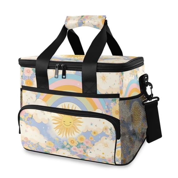 FORMRS Insulated Cooler Bag 24 Cans Capacity Soft Leakproof Lunch Box with Side Pockets, Purple Rainbow Clouds