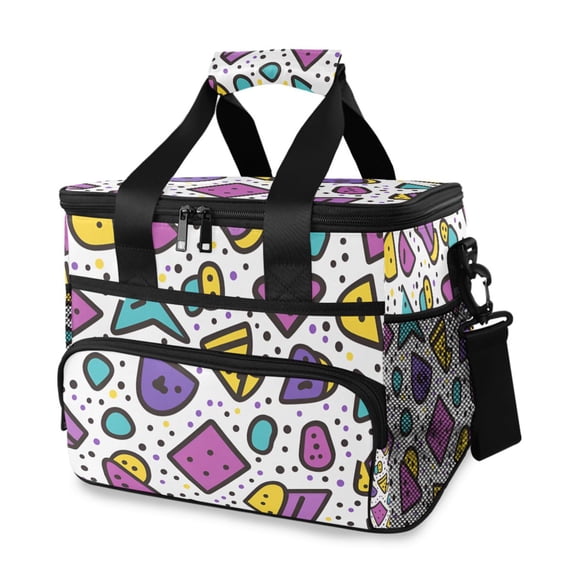 FORMRS Insulated Cooler Bag 24 Cans Capacity Soft Leakproof Lunch Box with Side Pockets, Purple Retro Pattern