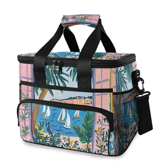 FORMRS Insulated Cooler Bag 24 Cans Capacity Soft Leakproof Lunch Box with Side Pockets, Purple Seaside