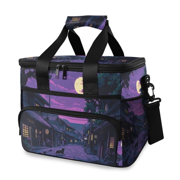 FORMRS Insulated Cooler Bag 24 Cans Capacity Soft Leakproof Lunch Box with Side Pockets, Purple Street
