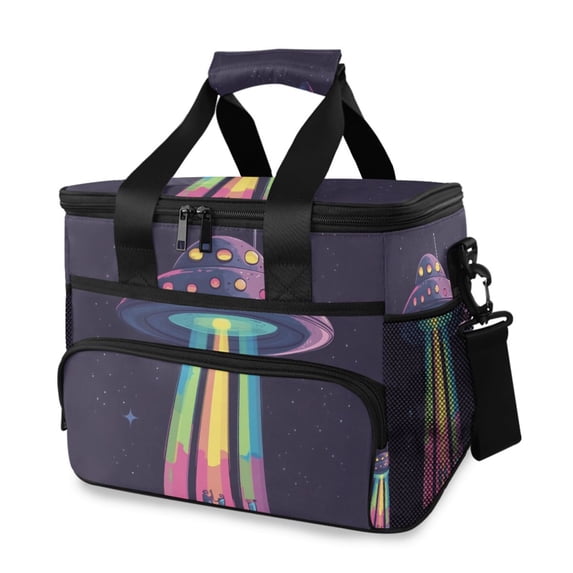 FORMRS Insulated Cooler Bag 24 Cans Capacity Soft Leakproof Lunch Box with Side Pockets, Purple UFO